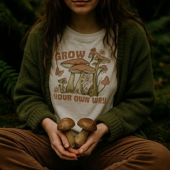 Mushroom Graphic L/S Tee (14/16) XS Grow Your Own Way Goblincore Gremlincore - Picture 1 of 7